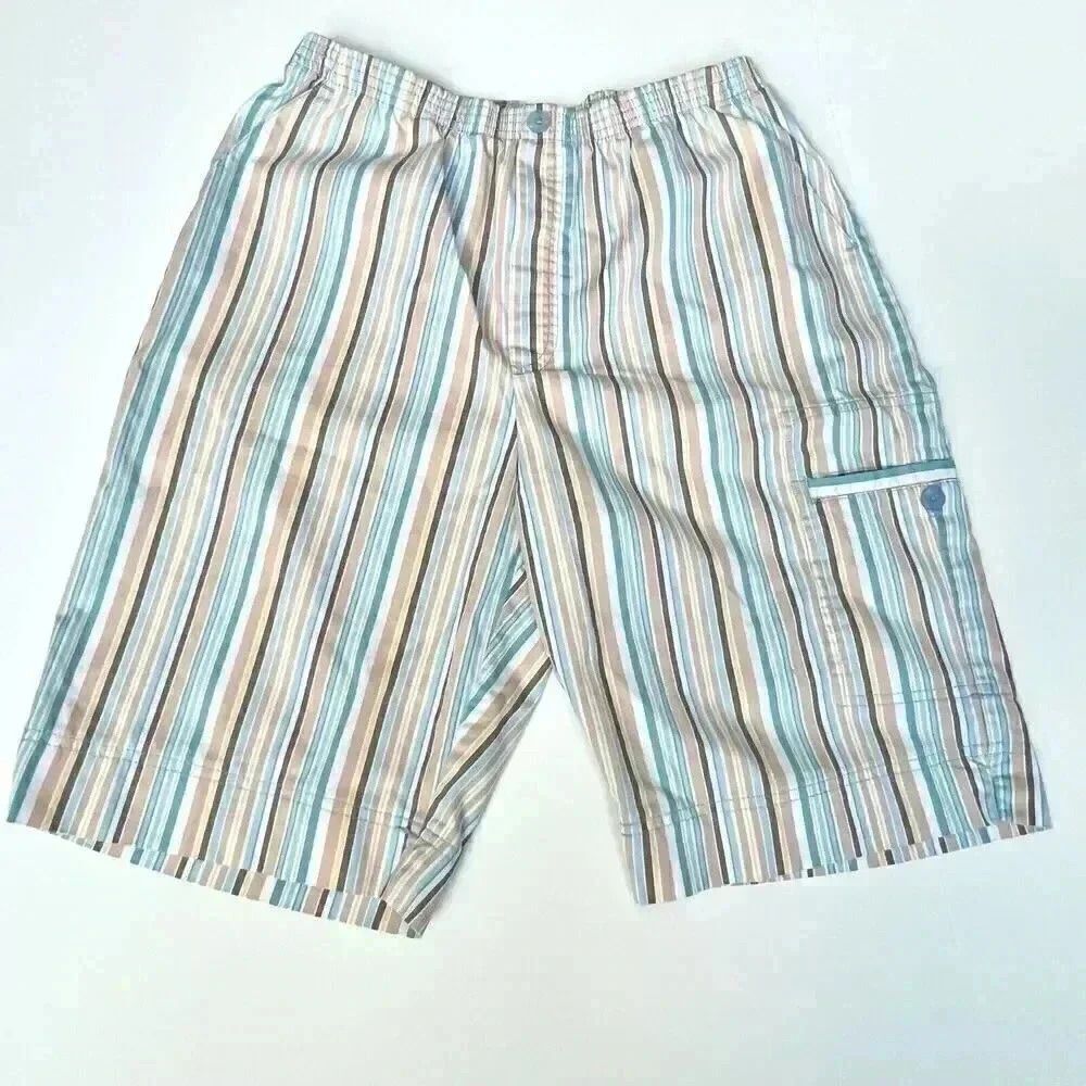 Vtg 80s Bermuda Shorts Pull-On Striped Multicolor Coastal Grandma Women’s 10
